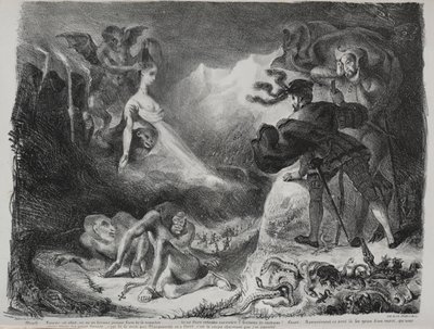 Ilustraciones para Fausto: La sombra de Margarita aparece a Fausto, 1828 de Ferdinand Victor Eugene Delacroix