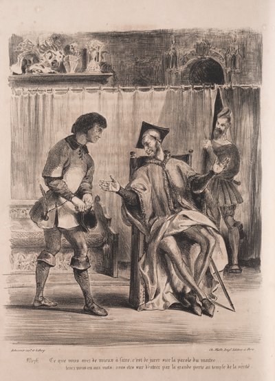 Ilustraciones para Fausto: Mefistófeles recibe al escolar, 1828 de Ferdinand Victor Eugene Delacroix