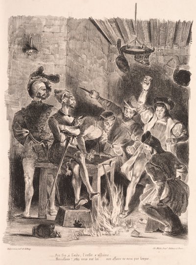 Ilustraciones para Fausto: Mefistófeles en la taberna de los estudiantes, 1828 de Ferdinand Victor Eugene Delacroix