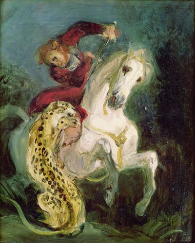 Jaguar atacando a un jinete, c.1855 de Ferdinand Victor Eugene Delacroix