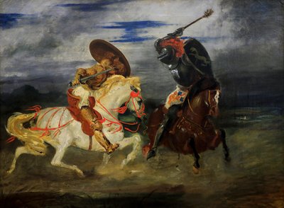Caballeros luchando en el campo de Ferdinand Victor Eugene Delacroix