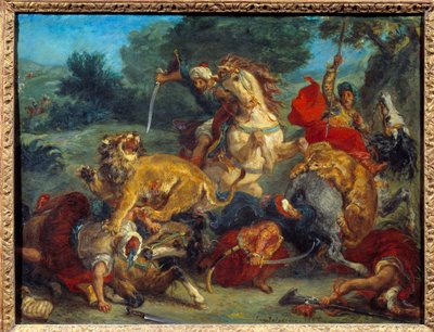 Caza de leones de Ferdinand Victor Eugene Delacroix