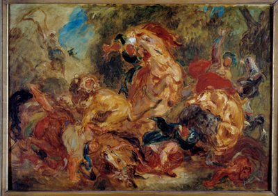 Caza de leones. Boceto de Ferdinand Victor Eugene Delacroix