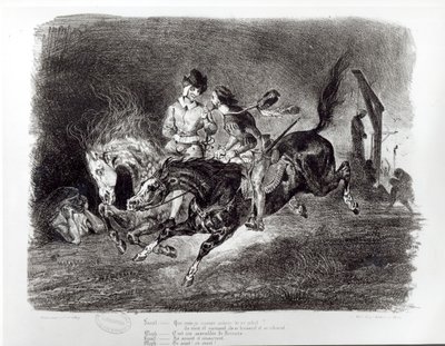 Mefistófeles y Fausto cabalgando en la noche, Ilustración para Fausto de Goethe, 1828 de Ferdinand Victor Eugene Delacroix