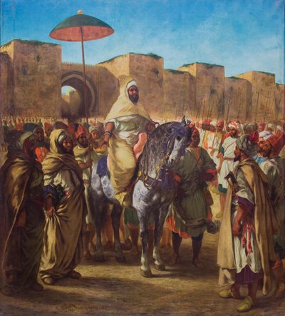Moulay Abd-er-Rahman,sultán de Marruecos,saliendo de su palacio en Meknes rodeado de su guardia y de sus principales oficiales,1845 (óleo sobre lienzo) de Ferdinand Victor Eugene Delacroix