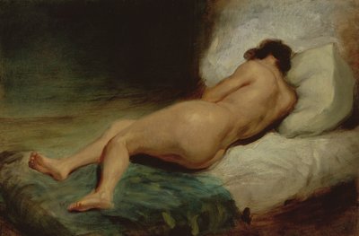 Mujer desnuda acostada en una cama de Ferdinand Victor Eugene Delacroix