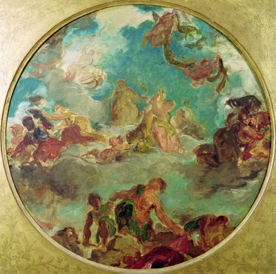 La Paz descendiendo a la Tierra, estudio para el techo central del Salón de la Paz en el Hotel de Ville destruido en 1871 durante la Comuna de Ferdinand Victor Eugene Delacroix