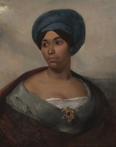 Retrato de una Mujer con un Turbante Azul, c.1827 de Ferdinand Victor Eugene Delacroix