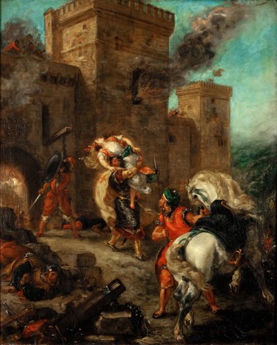 Rebeca violada por un caballero templario durante el saqueo del castillo Frondeboeuf de Ferdinand Victor Eugene Delacroix