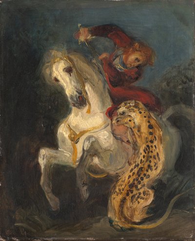 Jinete atacado por un jaguar de Ferdinand Victor Eugene Delacroix