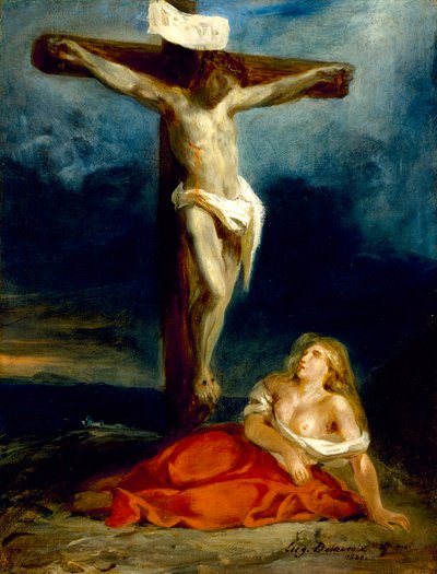 Santa María Magdalena al pie de la cruz de Ferdinand Victor Eugene Delacroix
