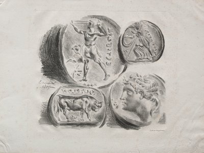 Hoja de cuatro medallas antiguas, 1825 de Ferdinand Victor Eugene Delacroix