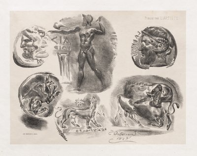 Hoja de seis monedas antiguas, 1825 de Ferdinand Victor Eugene Delacroix