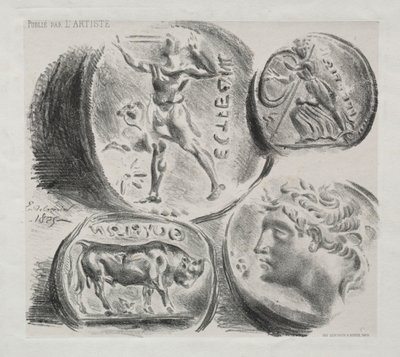 Hoja con Cuatro Medallas Antiguas, 1825 de Ferdinand Victor Eugene Delacroix