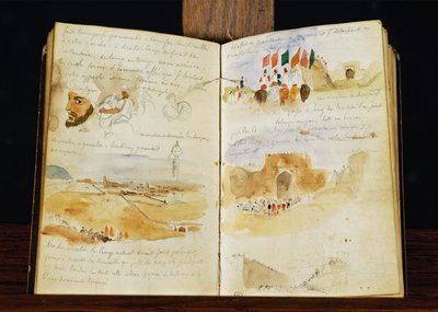 Bocetos de árabes, paisajes de Marruecos, multitudes árabes, Puerta de Meknes y notas manuscritas ... de Ferdinand Victor Eugene Delacroix