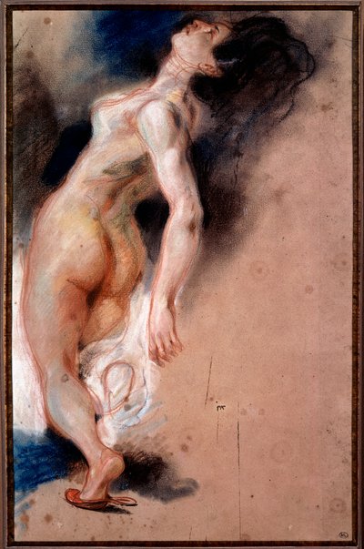 Estudio de una mujer desnuda volcada hacia atrás; estudio de una esclava para “La muerte de Sardanápalo” de Ferdinand Victor Eugene Delacroix