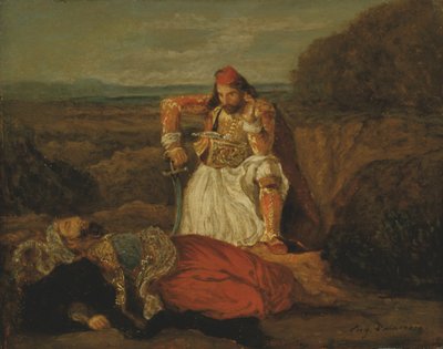 El Giaour contemplando al muerto Hassan, c.1829 de Ferdinand Victor Eugene Delacroix