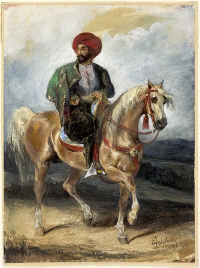 El jinete turco, c.1834 (gouache y acuarela sobre papel) de Ferdinand Victor Eugene Delacroix