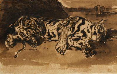 Tigre acostado, 1858 de Ferdinand Victor Eugene Delacroix