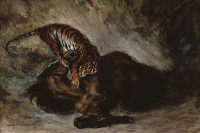 Tigre atacando a un caballo de Ferdinand Victor Eugene Delacroix