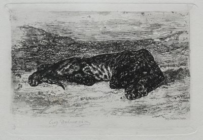 Tigre acostado en el desierto de Ferdinand Victor Eugene Delacroix