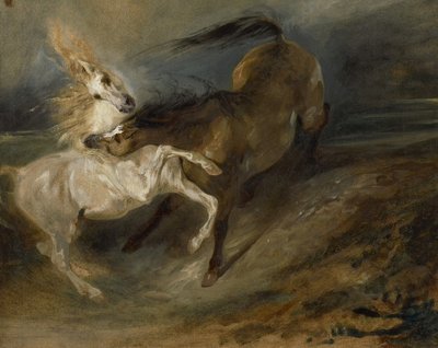 Dos caballos peleando en un paisaje tormentoso, c.1828 de Ferdinand Victor Eugene Delacroix
