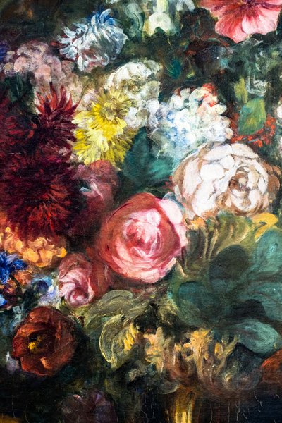Jarrón de flores sobre una consola, detalle de Ferdinand Victor Eugene Delacroix