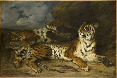 Joven tigre jugando con su madre, 1830 de Ferdinand Victor Eugene Delacroix