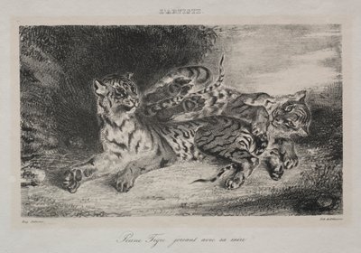 Joven tigre jugando con su madre, 1831 de Ferdinand Victor Eugene Delacroix