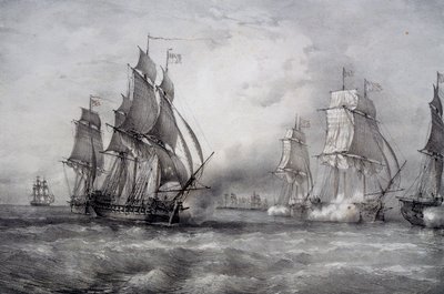 Paul Jones atacando la flota británica comandada por Pearson y llegando del Mar Báltico de Ferdinand Victor Perrot