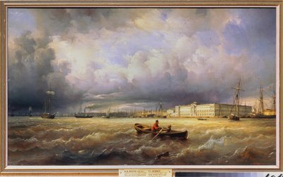 Vista de la Academia de Bellas Artes desde el Neva en San Petersburgo. Pintura de Ferdinand Victor Perrot (1808-1841), óleo sobre lienzo de Ferdinand Victor Perrot