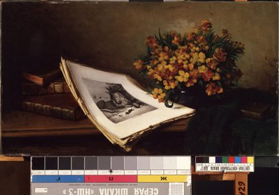 Bodegón con una litografía. Pintura de Ferdinand Wagner (1819-1881). Óleo sobre lienzo, 48 x 86,5 cm. Arte alemán del siglo XIX. Museo Estatal de Arte M.K. Ciurlionis, Kaunas (Lituania). de Ferdinand Wagner