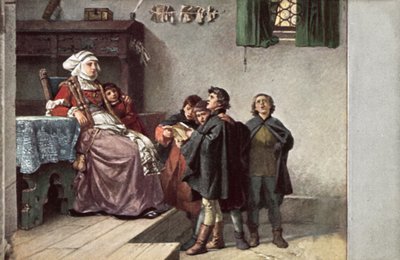 Martín Lutero cantando a Frau Cotta cuando era estudiante en Eisenach, Alemania, 1499 de Ferdinand Wilhelm Pauwels