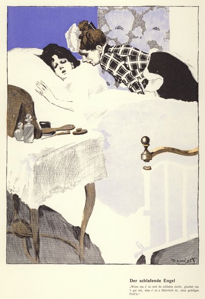 El ángel durmiente (litografia en color) de Ferdinand von Reznicek