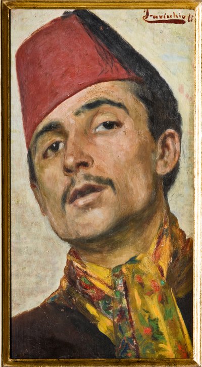 Hombre con fez (óleo sobre tabla) de Ferdinando Cavicchioli