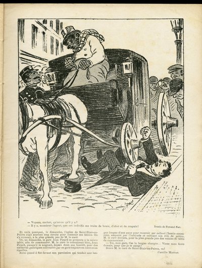 Ilustración de Fernand Fau (1858-1919) en Le Rire, 29/02/08 - Metiers, Transport, Disaster Accidents, Caleche Fiacre Cab - Cochers Fiacres de Fernand Fau