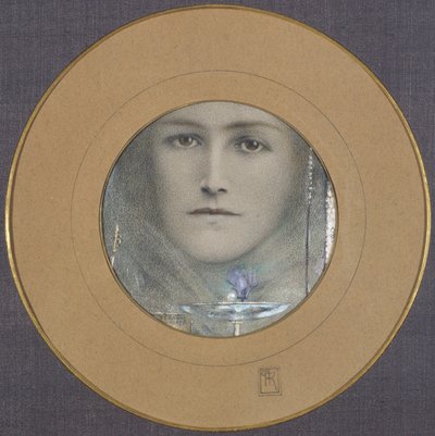 Ojos marrones y una flor azul de Fernand Khnopff