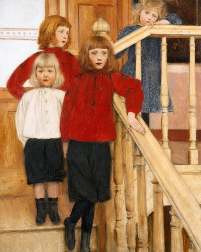 ""Los hijos del Sr. Neve"" Cuatro niños en una escalera Pintura de Fernand Khnopff (1858-1921) 1893 Colección privada de Fernand Khnopff