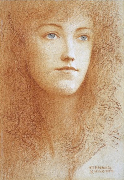 ""Retrato de una joven inglesa"" Sanguine on Paper de Fernand Khnopff (1858-1921) Circa 1890 Colección privada de Fernand Khnopff