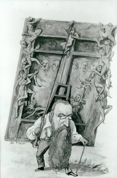 Retrato de Auguste Rodin llevando las puertas del Infierno de Fernand Paillet