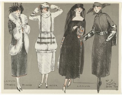 Gazette du Bon Ton, 1920 - No. 7, Croquis Pl XXXIII: Lanvin / Beer / Lanvin (título sobre objeto) de Fernand Siméon