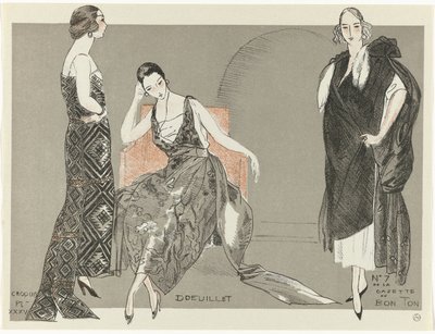 Gazette du Bon Ton, 1920 - No. 7, Croquis Pl. XXXV: Doeuillet (título sobre objeto) de Fernand Siméon