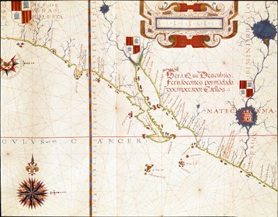 Vista de la costa occidental de México y el sur de California - Mapa de Fernao Vaz Dourado