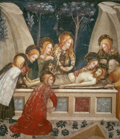 Jesús en el sepulcro con los apóstoles y su madre (fresco) de Ferrer Bassa