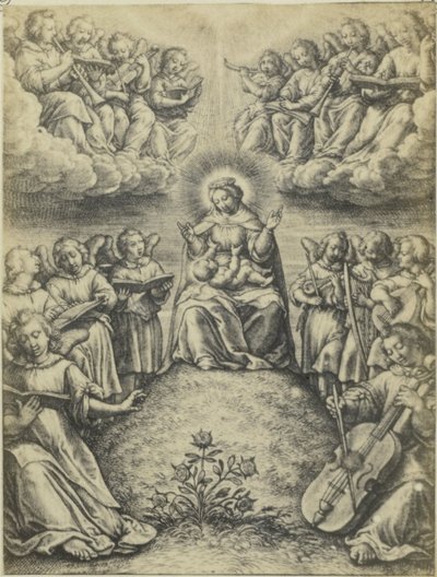 Fotoreproducción en huecograbado Le concert des anges de Hieronymus Wierix el concierto de los angeles de Fierlants