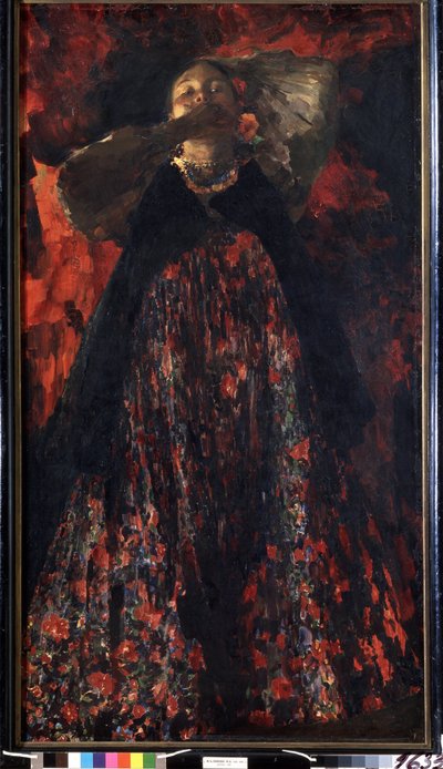 Una niña (Una niña). Una campesina con traje tradicional. Pintura de Filipp Andreevich Maliavin (Maliavine) (o Andreyevich Malyavin) (1869-1940), óleo sobre lienzo de Filipp Andreevich Maliavin