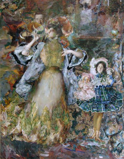 Autorretrato con esposa e hija, 1910 de Filipp Andreyevich Malyavin