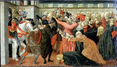 La masacre de los inocentes, detalle de un panel de la predela, c.1470 (temple sobre tabla) de Filippino (and workshop) Lippi