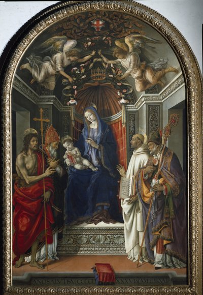Madonna con el niño rodeada de los santos Juan Bautista, Víctor, Bernardo de Claraval y San Zenobio de Filippino Lippi