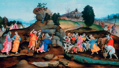 Moisés hace brotar agua de la roca, c. 1500 de Filippino Lippi